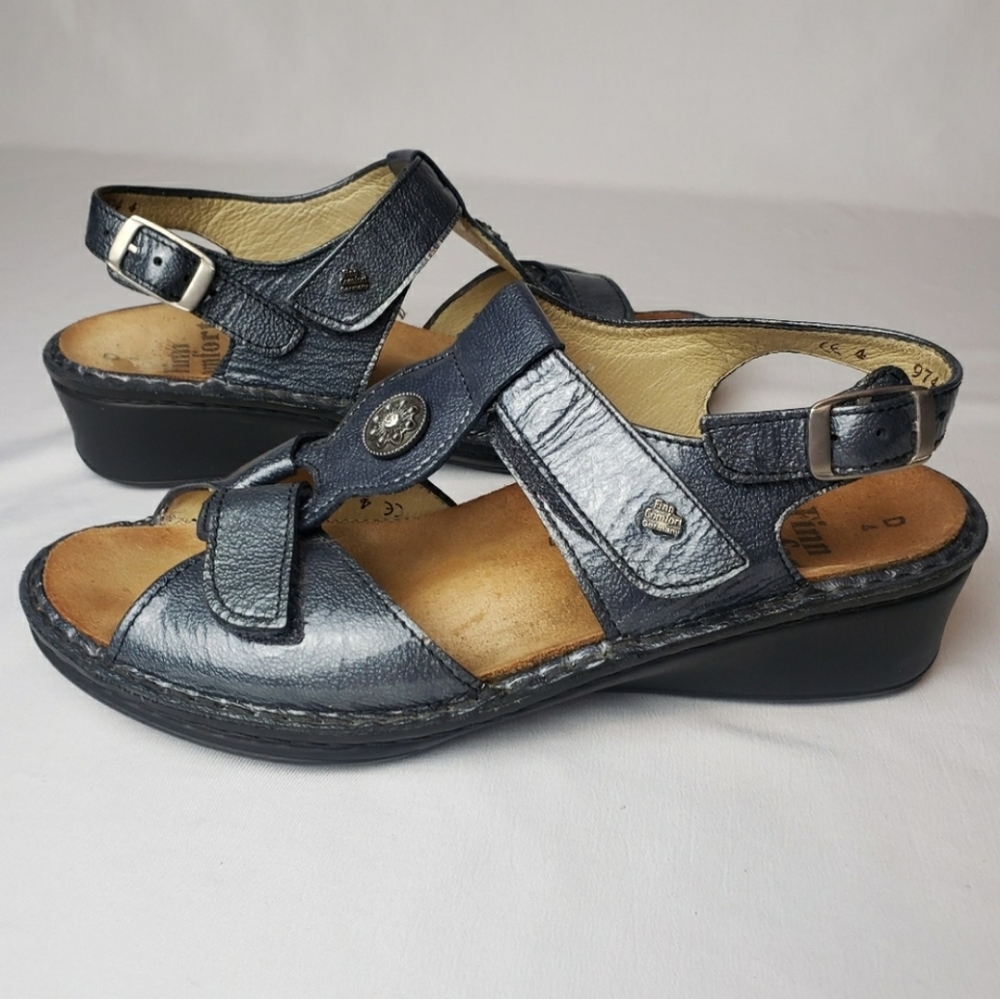 Finn Comfort Adana Fango Patent Leather Sandals Made In Germany